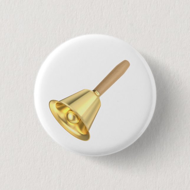 Golden handbell with a wooden handle 1 inch round button (Front)