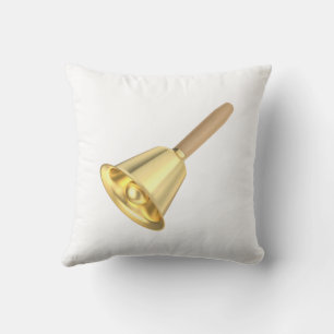Golden handbell with a wooden handle throw pillow