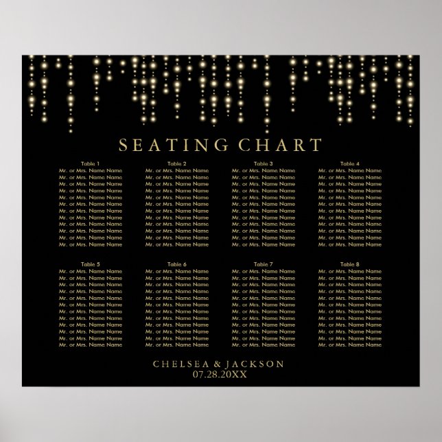 Golden Hanging Lights and Black - Seating Chart (Front)