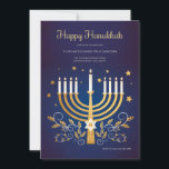 Golden Hanukkah Invitation<br><div class="desc">An elegant Hanukkah invitation with a golden menorah. (Image by Freepik). The card is easy to customize with your wording, font and font colour. Not exactly what you're looking for? All our products can be custom designed to meet your needs at no extra charge. Simply contact us at askcottonlamb@gmail.com. Coordinating...</div>