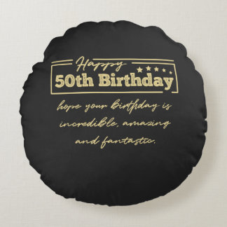 Golden Happy 50th Birthday wishes Round Pillow