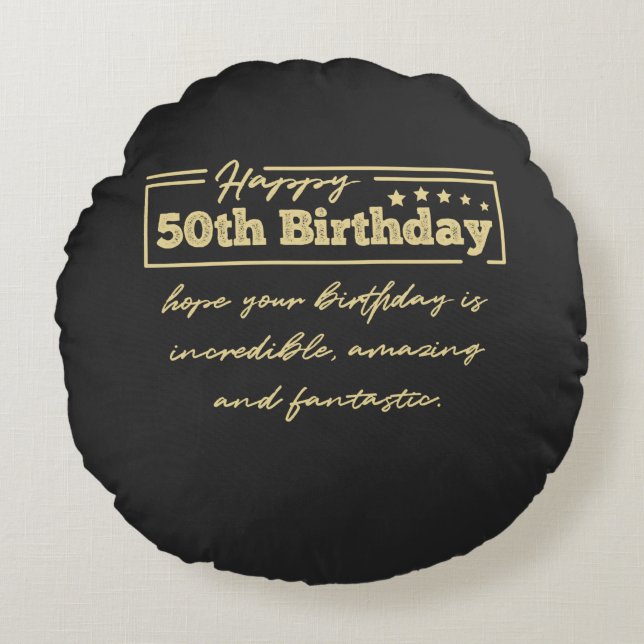 Golden Happy 50th Birthday wishes Round Pillow (Front)