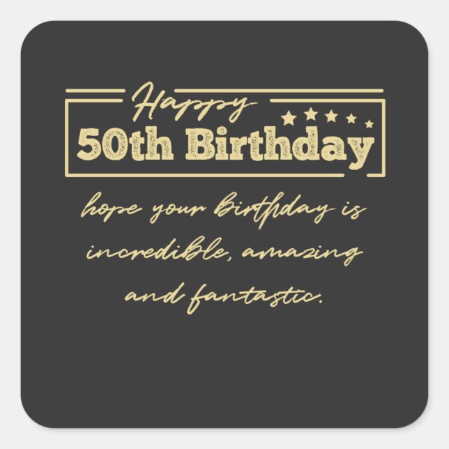 Golden Happy 50th Birthday wishes Square Sticker (Front)