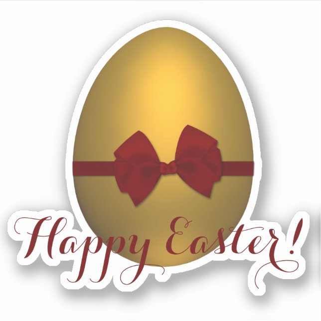 Golden Happy Easter Egg with Red Bow (Front)