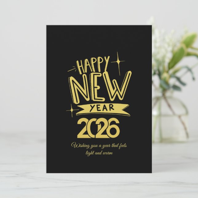 Golden Happy New Year Black Card (Standing Front)