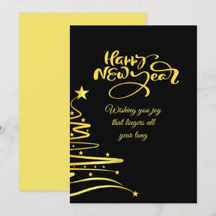 Golden Happy New Year Christmas Tree Card