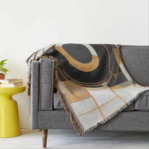 Golden Harmony Abstract Throw Blanket