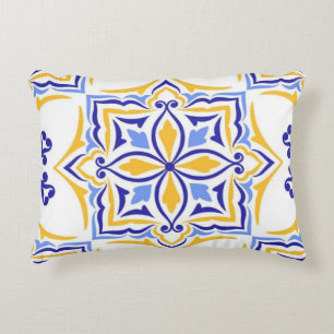 Golden Harmony Blue Gold Mosaic  Mediterranean  Accent Pillow