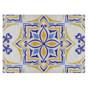 Golden Harmony Blue Gold Mosaic  Mediterranean  Cutting Board