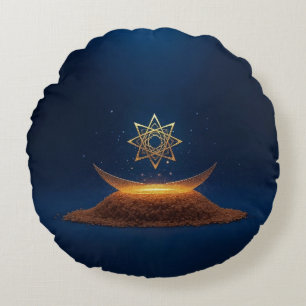 Golden Harmony – Shree Yantra’s Divine Resonance Round Pillow