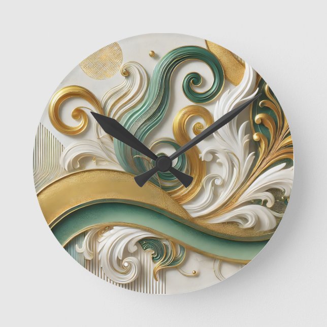Golden Harmony Swirl - Élégante horloge Abstraite (Recto)