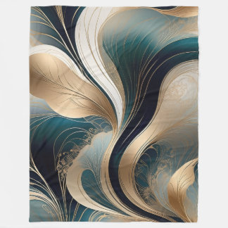 Golden Harmony - Teal and Gold Abstract Fleece Blanket