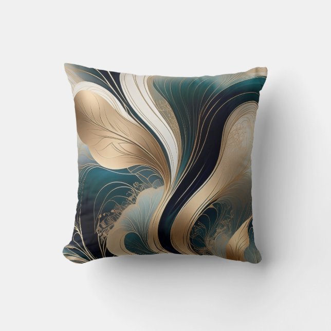 Golden Harmony - Teal and Gold Abstract  Throw Pillow (Front)