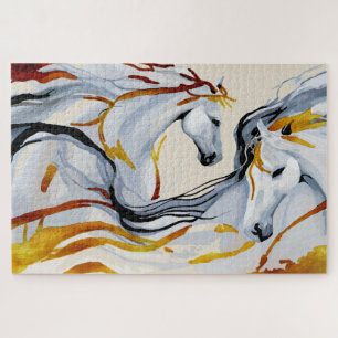 Golden Harmony: Two Horses in Fantasy Realm Jigsaw Puzzle