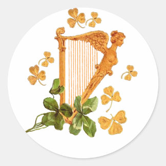 Golden Harp and Shamrocks Of Ireland Classic Round Sticker