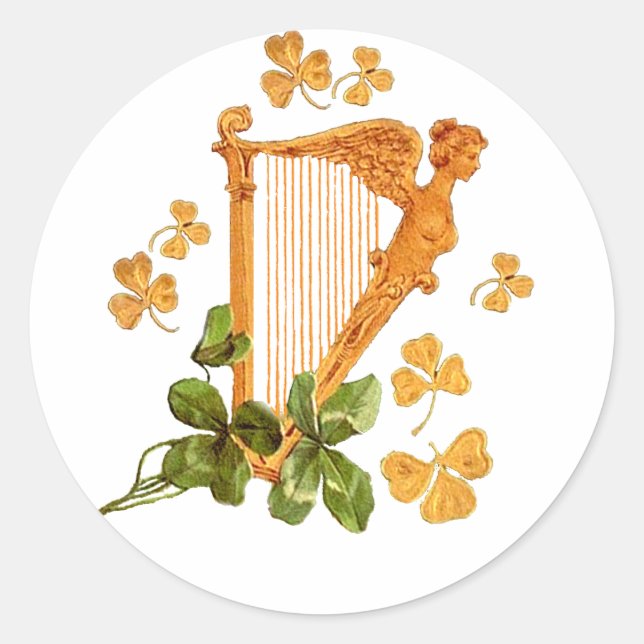 Golden Harp and Shamrocks Of Ireland Classic Round Sticker (Front)