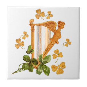 Golden Harp and Shamrocks Of Ireland Tile