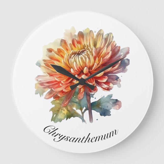 Golden Harvest Chrysanthemum, custom Large Clock (Front)