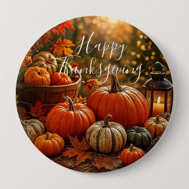 Golden Harvest Thanksgiving  4 Inch Round Button (Front)