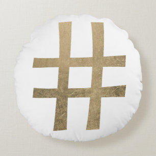 Golden Hashtag Round Pillow