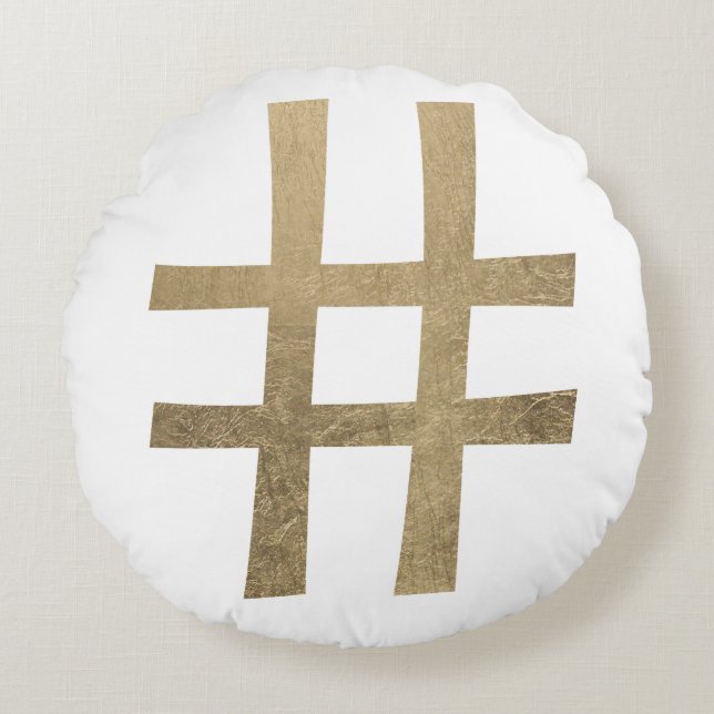 Golden Hashtag Round Pillow (Front)
