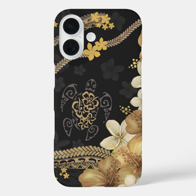 Golden Hawaiian Hibiscus & Tapa Fusion Phone Case (Back)