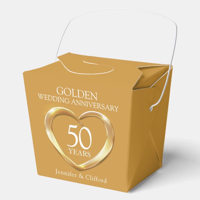 Golden heart 50th wedding anniversary custom names favor box (Front)