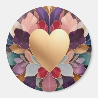 Golden Heart Bloom Elegant Multicolor Floral Sym Magnet
