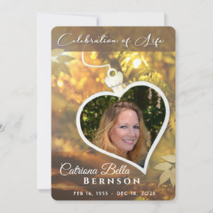 Golden Heart Celebration of Life Memorial 5x7 Invitation