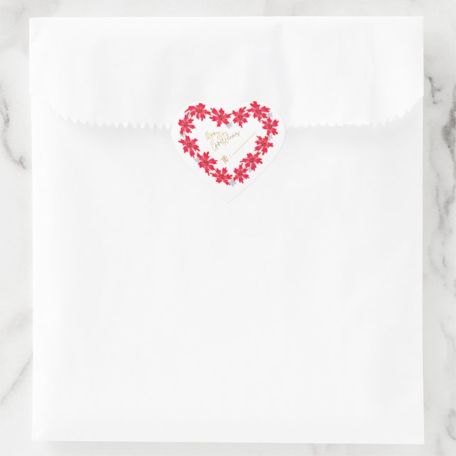  Golden heart red poinsettia for Christmas Heart Sticker (Bag)