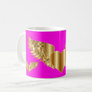 Golden Heart w/Golden Wings Pink/White Coffee Mug