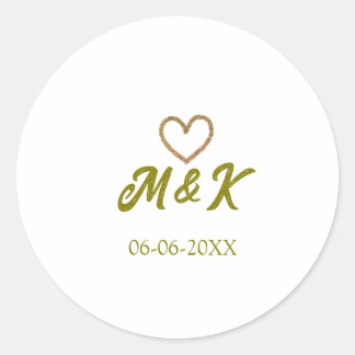 Golden heart wedding couple name letter modern  classic round sticker