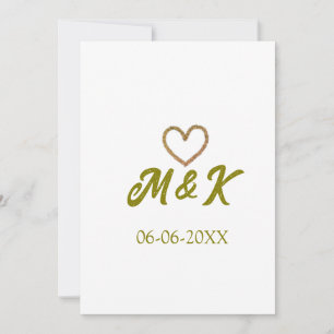 Golden heart wedding couple name letter modern invitation