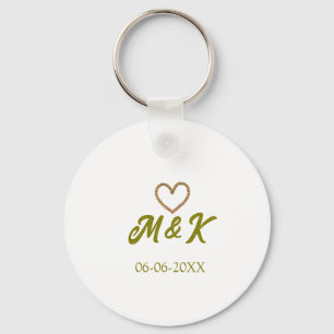 Golden heart wedding couple name letter modern  keychain