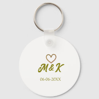 Golden heart wedding couple name letter modern  keychain
