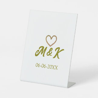 Golden heart wedding couple name letter modern  pedestal sign