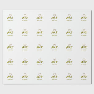 Golden heart wedding couple name letter modern  wrapping paper