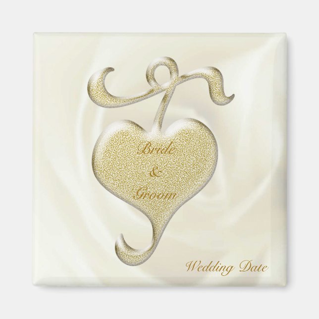 Golden Heart Wedding Favor Magnet (Devant)
