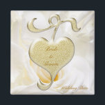 Golden Heart Wedding Favour Magnet<br><div class="desc">Precious golden heart on white rose background decorates this nice wedding favour. You can personalize it adding names and date.  


com.</div>