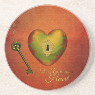 Golden Heart with Key Coaster