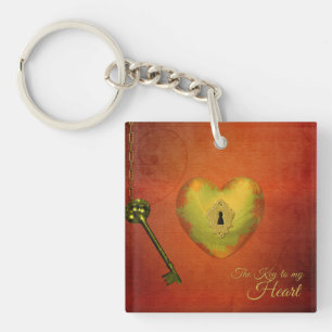 Golden Heart with Key Keychain
