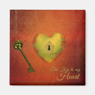 Golden Heart with Key Magnet
