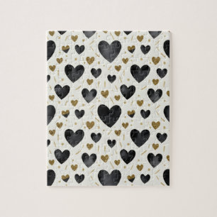 Golden Heartbeat Black & Gold Watercolor Pattern Jigsaw Puzzle