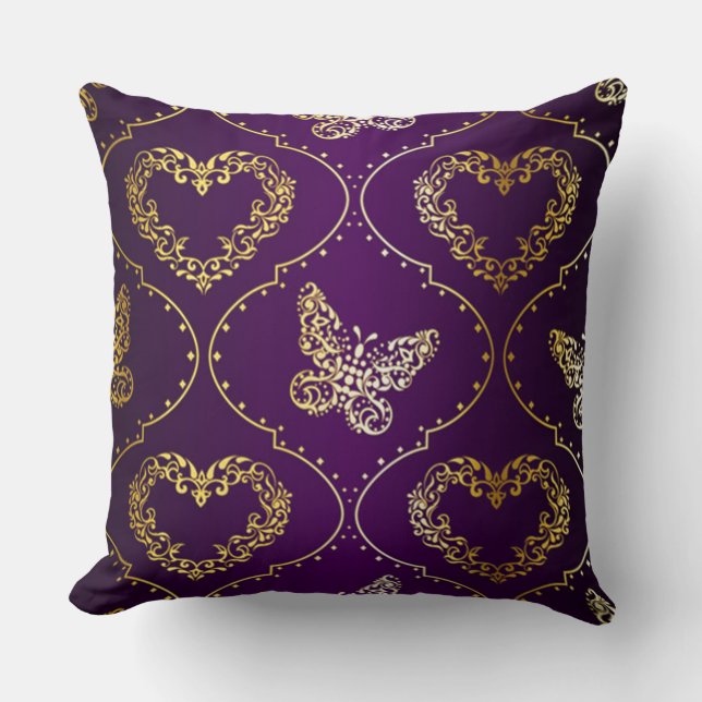 Golden Hearts And Butterflies Throw Pillow (Front)