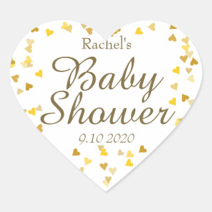 Golden Hearts Baby Shower Favour Heart Sticker