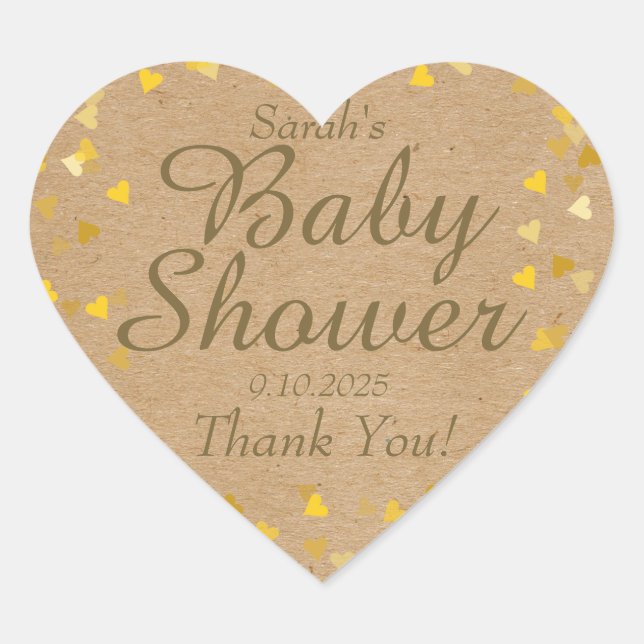 Golden Hearts Baby Shower Favour Heart Sticker (Front)