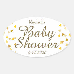 Golden Hearts Baby Shower Favour Oval Sticker
