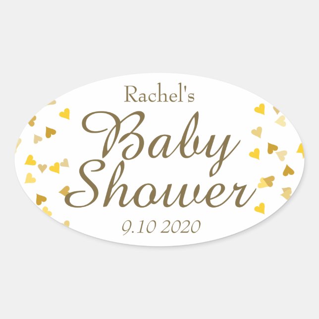 Golden Hearts Baby Shower Favour Oval Sticker (Front)