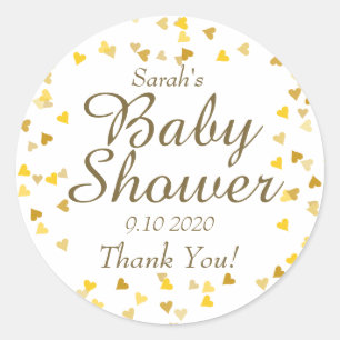 Golden Hearts Baby Shower / Sprinkle Favour Classic Round Sticker