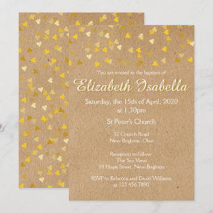 Golden Hearts Baptism Christening Invitation